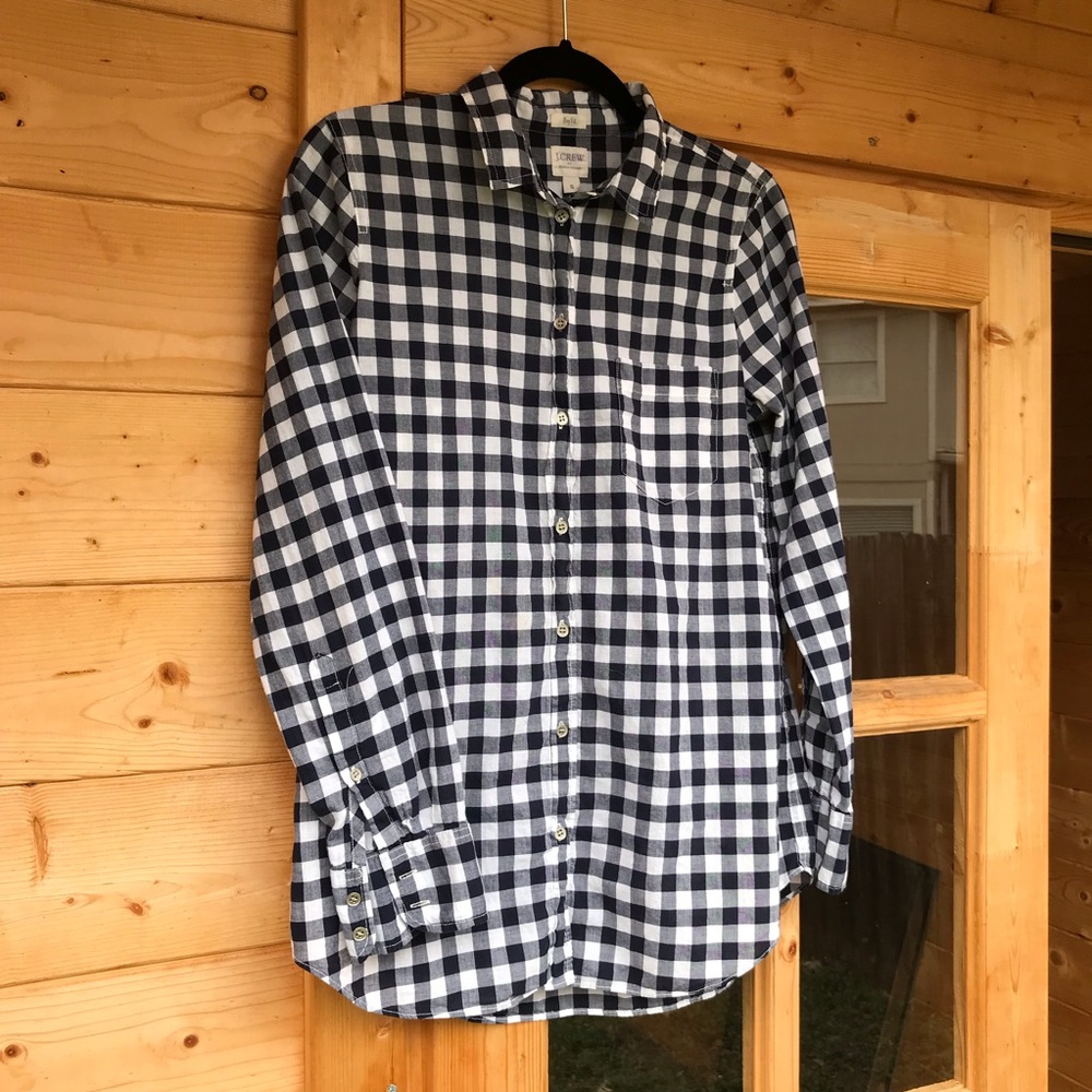 J Crew Boy Fit Navy Checked Button Down Small
